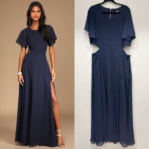 NWOT‎ Lulus Garden Bliss Navy Blue Cutout Maxi Dress